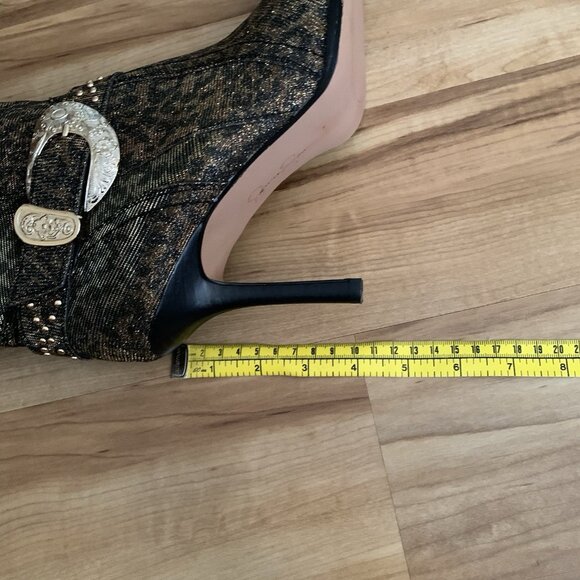 Jessica Simpson Animal Print Fabric Kenzin Tall Boots Size 10M Embellished - Picture 13 of 15